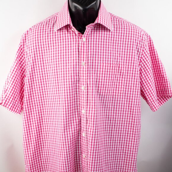 Jacques Britt Custom Fit Men's XL Button Shirt Short Sleeve Red White - Picture 1 of 12